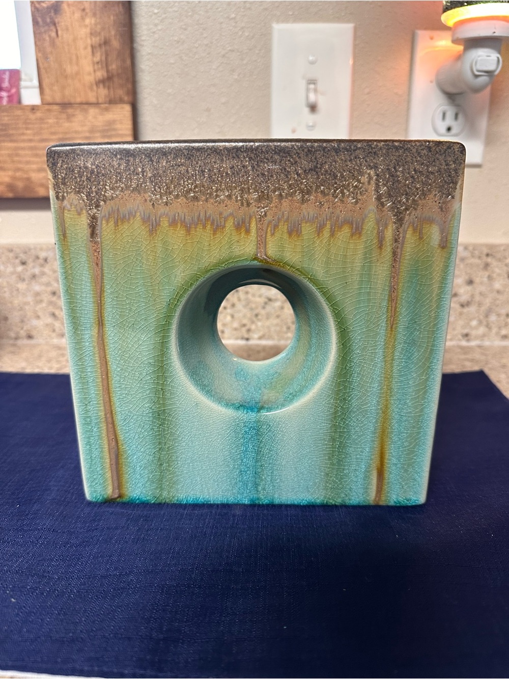 Handcrafted Ceramic Home Art Sculpture in Aqua and Brown